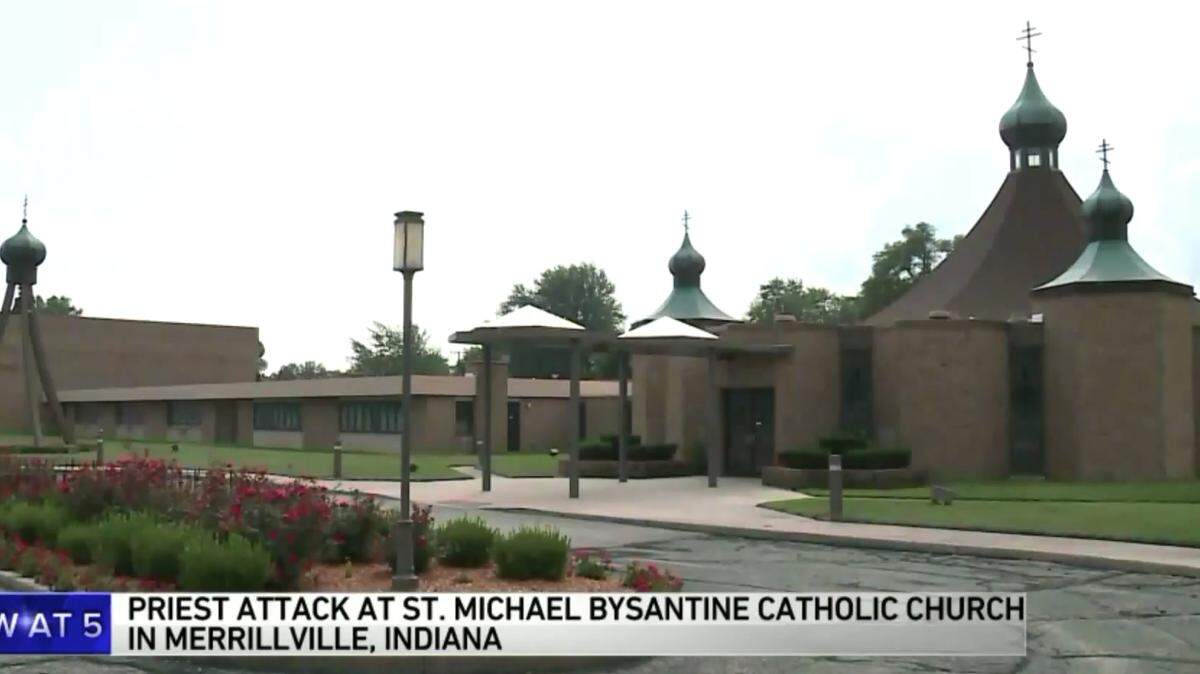Catholic Church officials say an Indiana priest was attacked and left unconscious in his church Monday by a man who yelled, “This is for all the kids!” Local police have turned the investigation over to the FBI.
