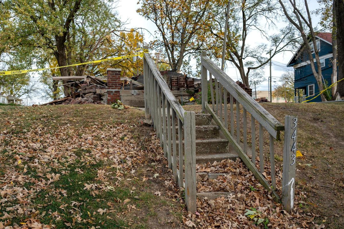 The steps remain but the house is gone at 3443 Jefferson St., on Tuesday, Oct. 29, 2024, in the Valentine neighborhood of Kansas City.