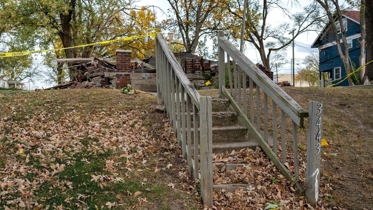The steps remain but the house is gone at 3443 Jefferson St., on Tuesday, Oct. 29, 2024, in the Valentine neighborhood of Kansas City.
