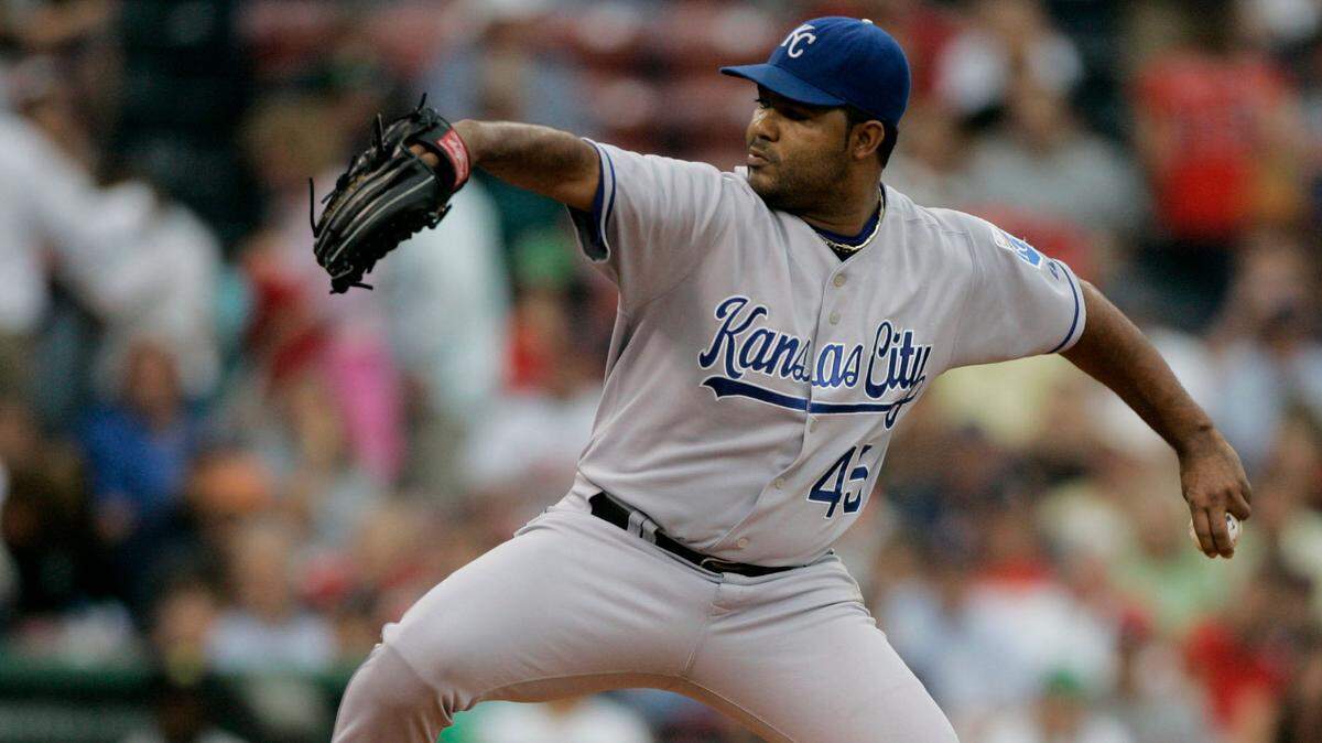 Kansas City Royals starter Odalis Perez delivers against the Boston Red Sox in the first inning of a baseball game at Fenway Park in Boston, Wednesday, July 18, 2007. (AP Photo/Charles Krupa) ORG XMIT: MACK102