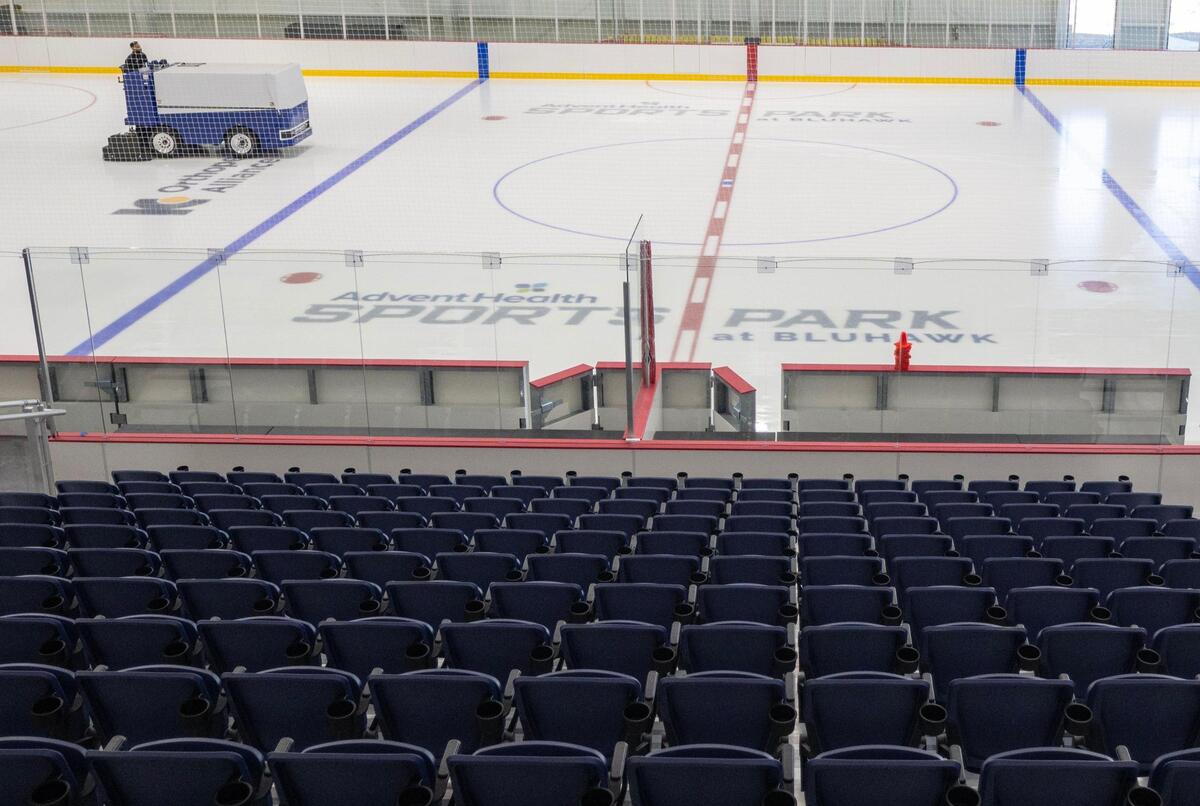 A Zamboni resurfaces the ice in the new rink at AdventHealth Sports Park at Bluhawk on Wednesday, Oct. 16, 2024, in Overland Park. The park’s first phase includes a 1,500-seat, NHL/NCAA regulation-sized ice rink. The 260,000 square-foot facility will hold its grand opening on Saturday, Oct. 26, 2024.