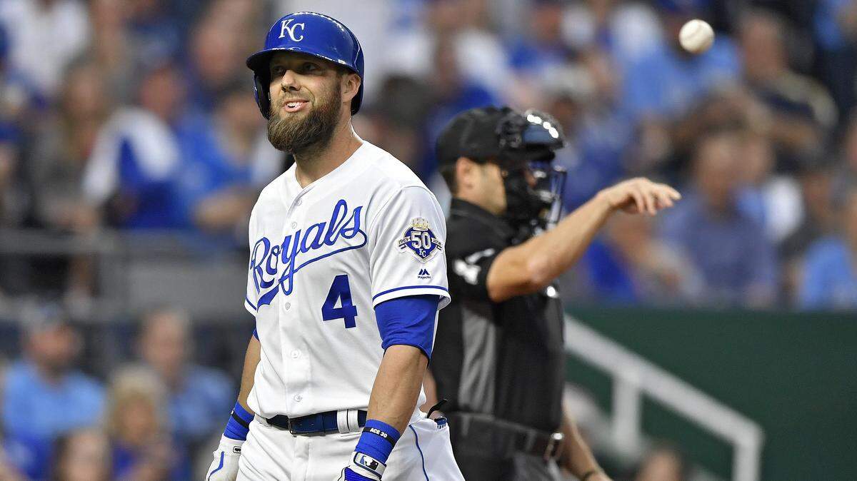 The Royals' Alex Gordon walked back to the dugout after striking out in the second inning of Tuesday's game against the Brewers at Kauffman Stadium.