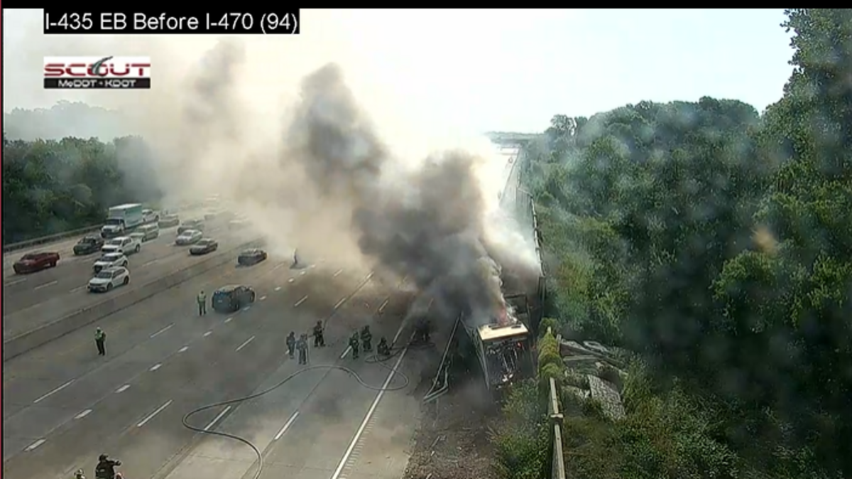 Fire crews responded around 8:45 a.m. Thursday to a semi-trailer fire on Interstate 435 near Interstate 470 in Kansas City.