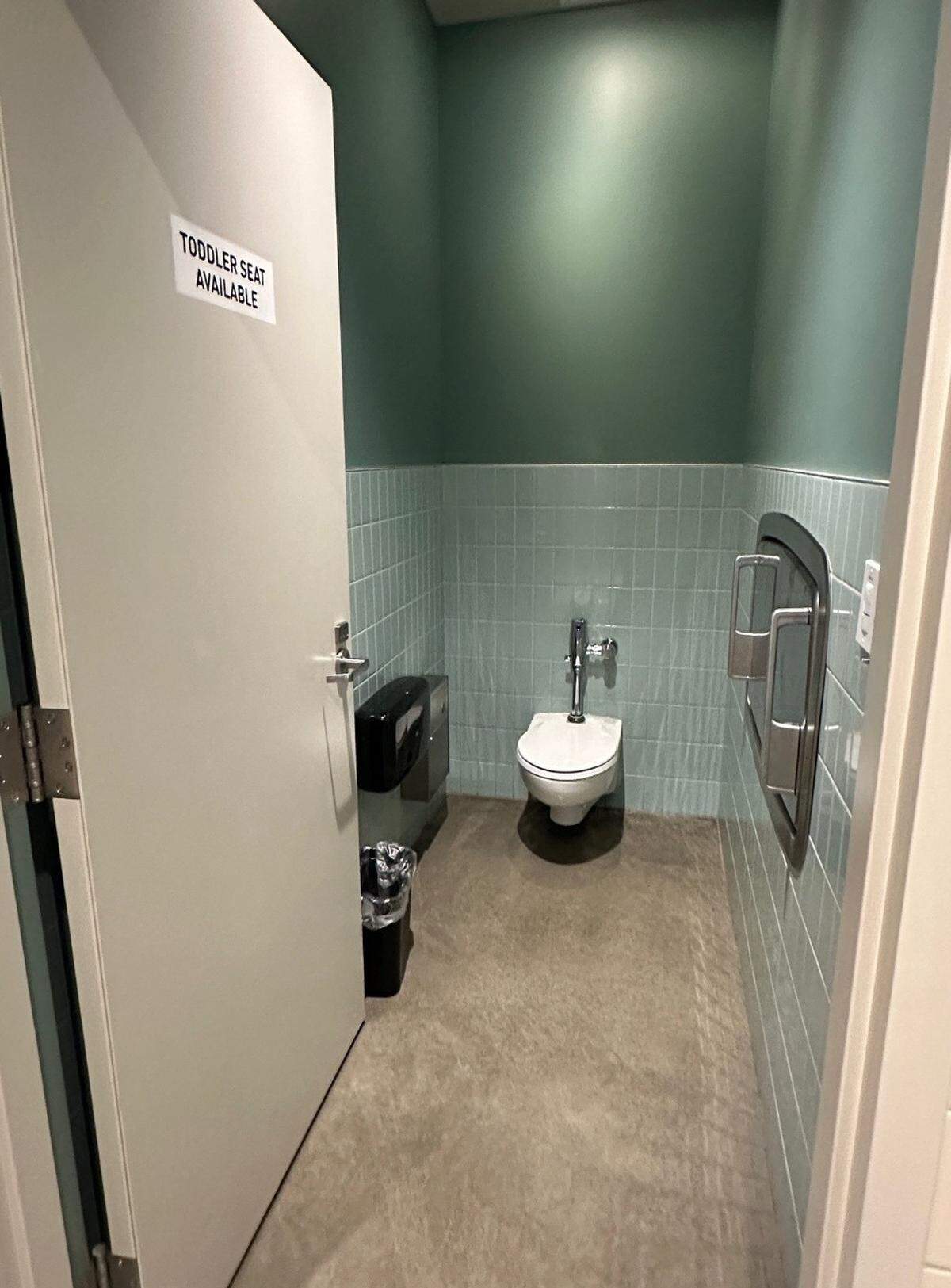 A private bathroom is offered near the Kansas City Zoo’s Sobela Ocean Aquarium.