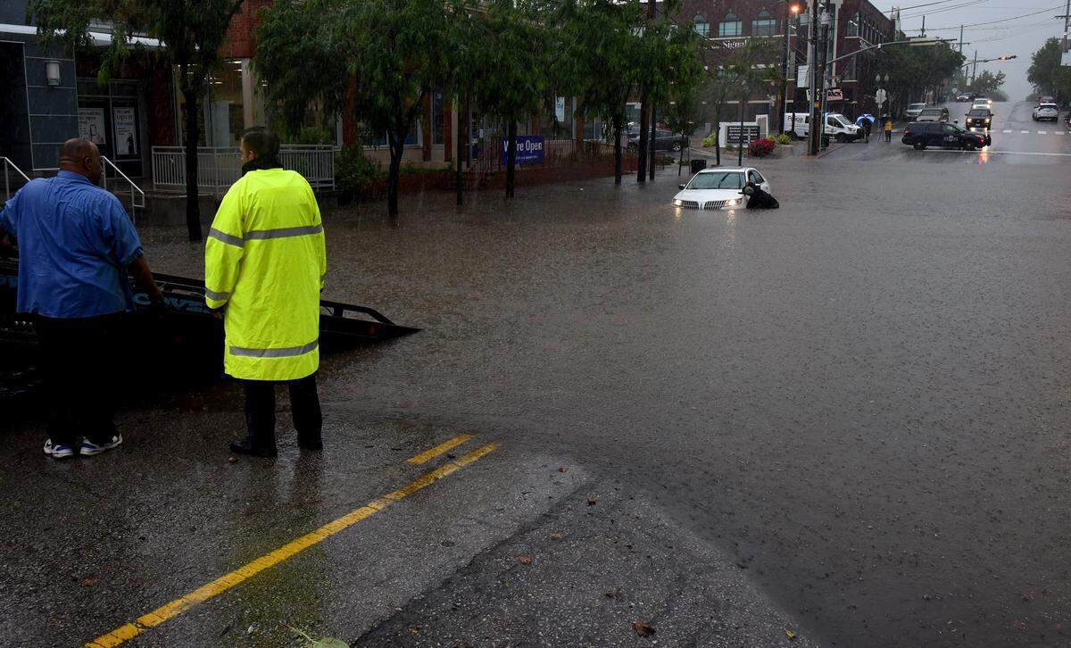 In May 2020, a torrential rainfall left a motorist stranded on Westport Road, south of Mill Street.