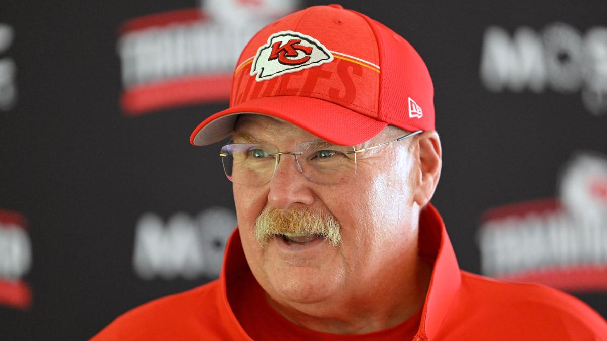 Chiefs Head Coach Andy Reid addressed the issue of defensive tackle Chris Jones at training camp at Missouri Western State University on Sunday, July 23, 2023, in St. Joseph, Missouri.