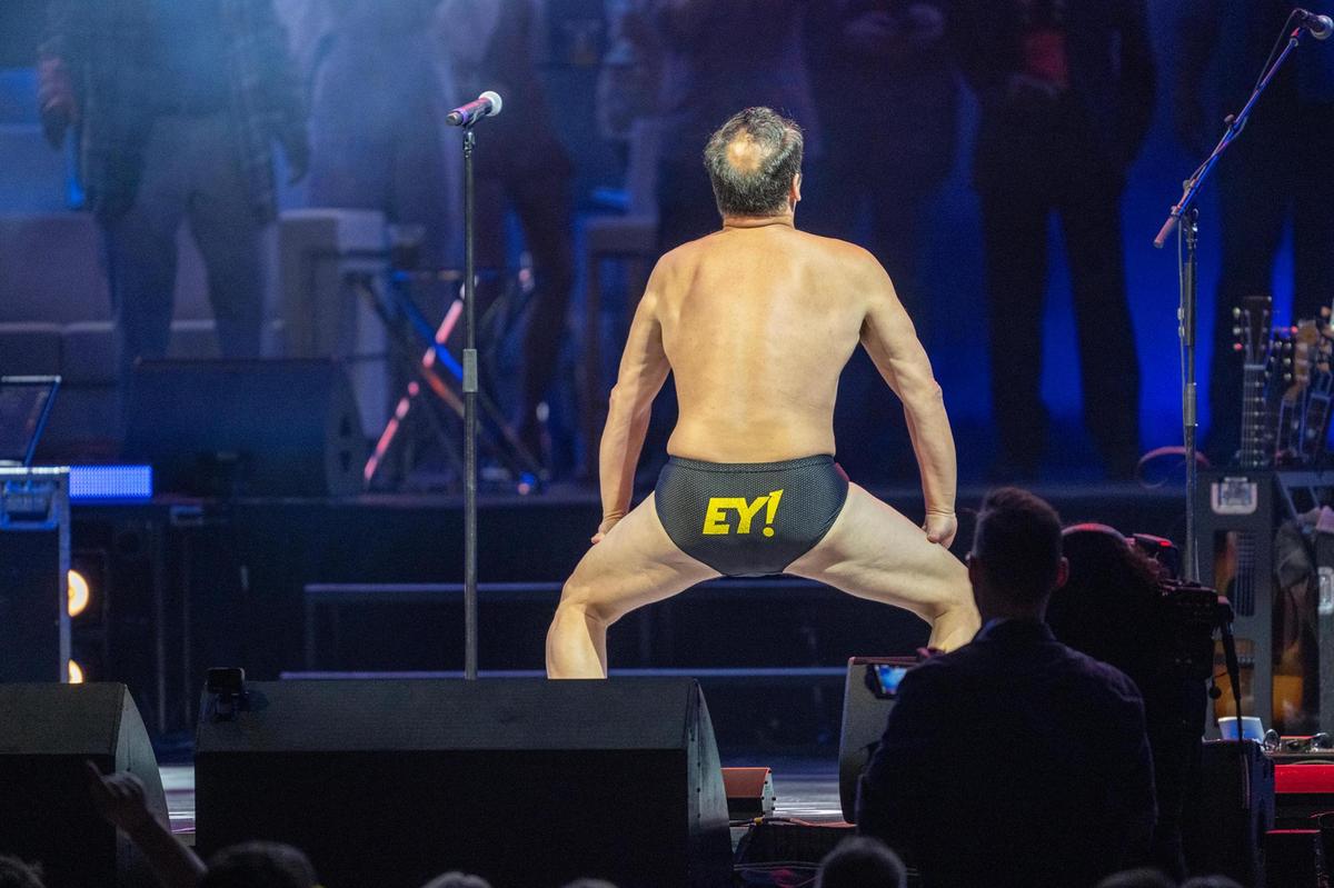 Comedian Seth Herzog stripped on stage at the Big Slick Show on Saturday, May 31, 2025, at the T-Mobile Center in Kansas City.