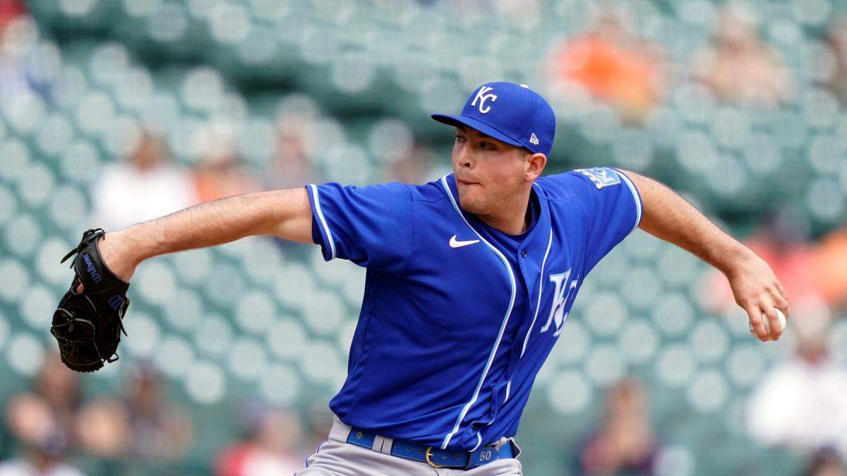 Kansas City Royals relief pitcher Kris Bubic throws during the fourth inning against the Detroit Tigers on Thursday, May 13, 2021, in Detroit.