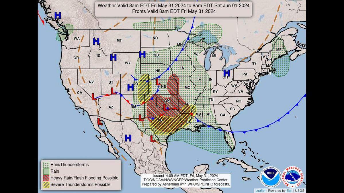 It will be a rainy day in Kansas City on Friday. Showers and thunderstorms will be off-and-on and are expected to linger in the area for most of the day, the National Weather Service said. Rains could be heavy at times.