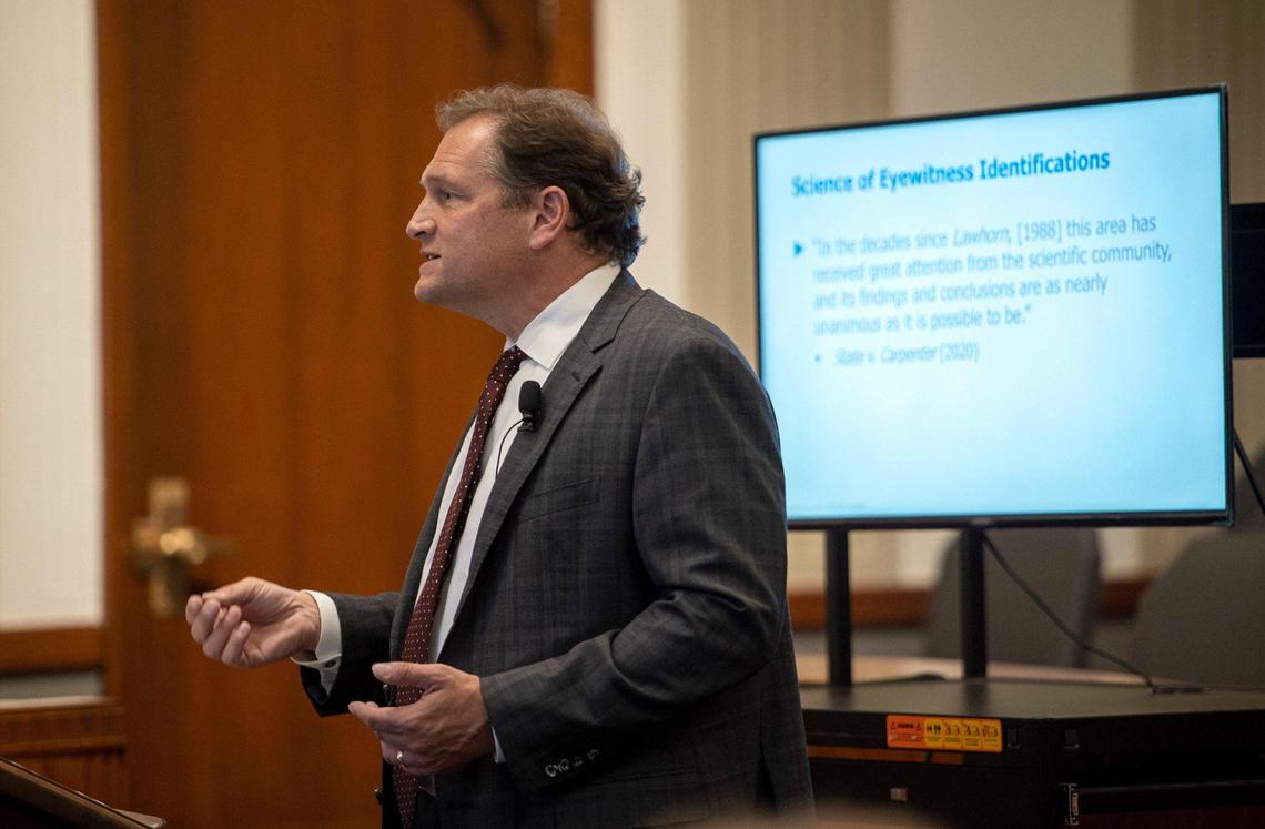 Attorney Robert Hoffman gives his closing arguments on behalf of Kevin Strickland’s innocence after a third day of evidentiary hearings on Wed., Nov 10, 2021 in Jackson County Circuit Court in Kansas City. Strickland has been incarcerated for the past 43 years for a triple murder many people, including Jackson County Prosecutor Jean Peters Baker, believe he did not commit. Hoffman is working with Baker and her team to exonerate Strickland.