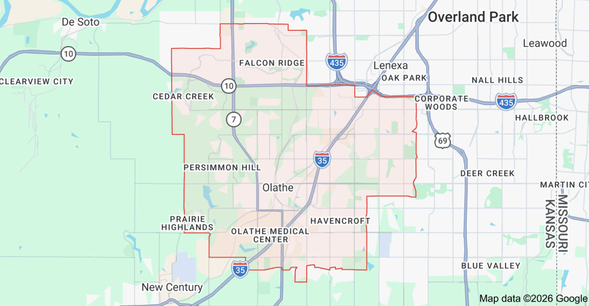 A Google Maps image shows the USD 233 Olathe Public Schools boundary lines.