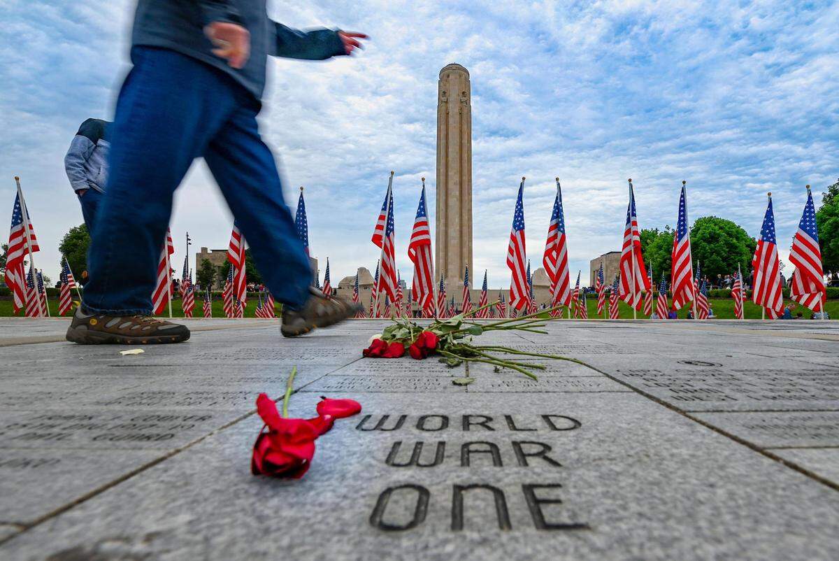 Flags of the Forgotten Soldiers, a tribute to veterans lost to suicide, were viewed by visitors at the National World War I Museum and Memorial on Sunday, May 30, in Kansas City. The museum was hosting the inaugural Great Balloon Glow which attracted a large crowd to the Liberty Memorial.