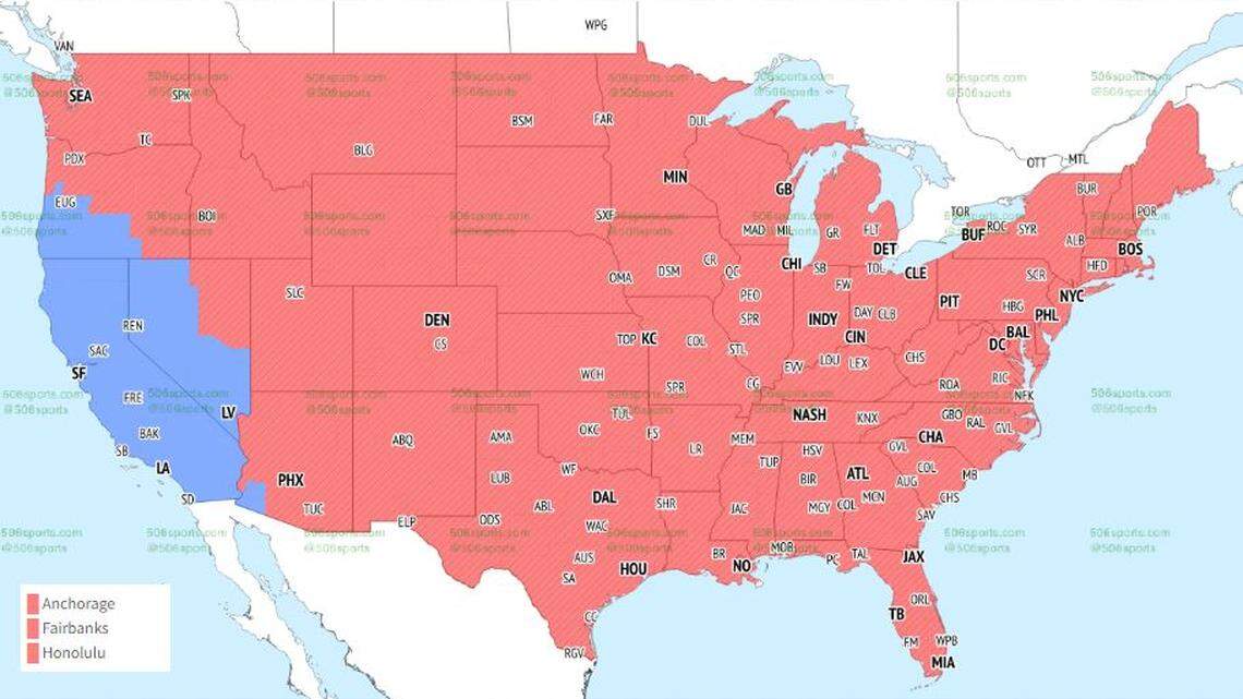The Chiefs-Bengals game will be seen by everyone east of the Rocky Mountains