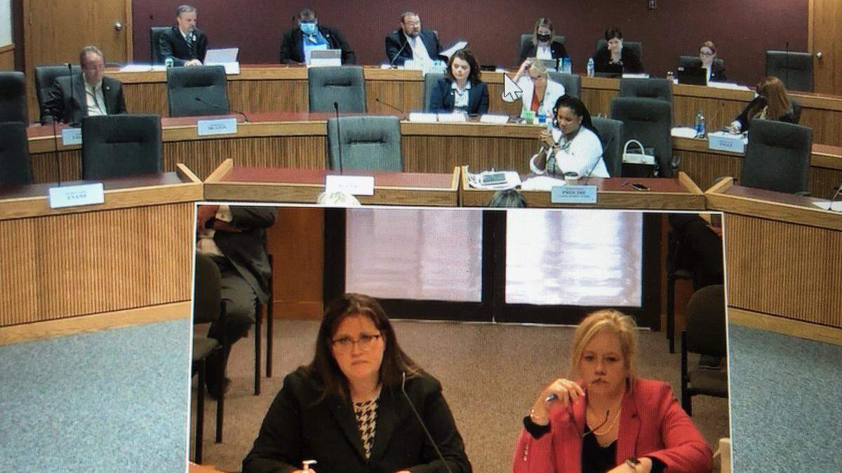Jennifer Tidball, right forefront, is the acting director of the Missouri Department of Social Services. She was questioned by members of the House Special Committee on Government Oversight.