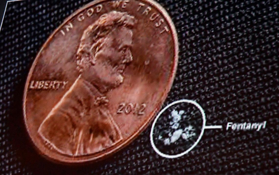 A slide shown during the presentation illustrated the tiny amount of fentanyl it takes to kill someone.