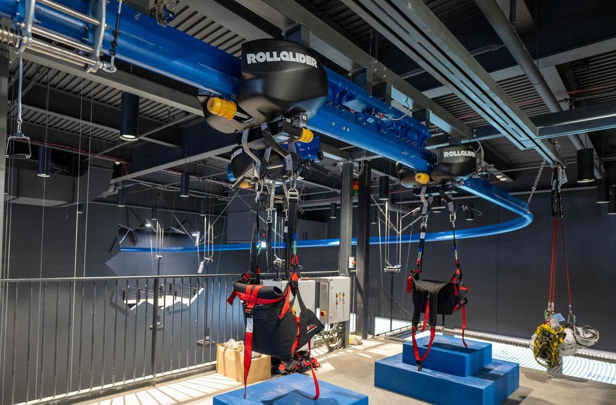 An indoor zipline, shown on Wednesday, Oct. 16, 2024, is one of the highlights of the new AdventHealth Sports Park at Bluhawk, which is set to have its grand opening on Saturday, Oct. 26, 2024, in Overland Park.