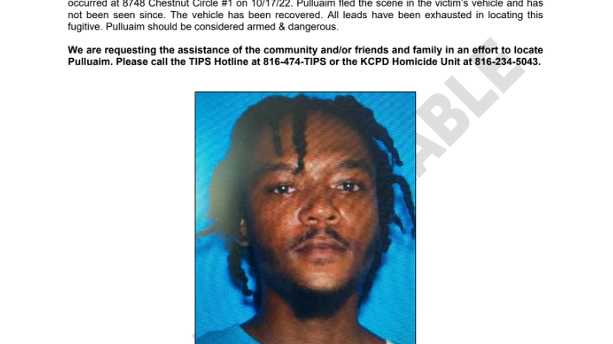 Kansas City police were searching for 28-year-old Glenn A. Pulluaim Jr. on murder charges in the killings of Chantell Gipson and Austin Scott, whose bodies were found in Gipson’s apartment on Oct. 17.