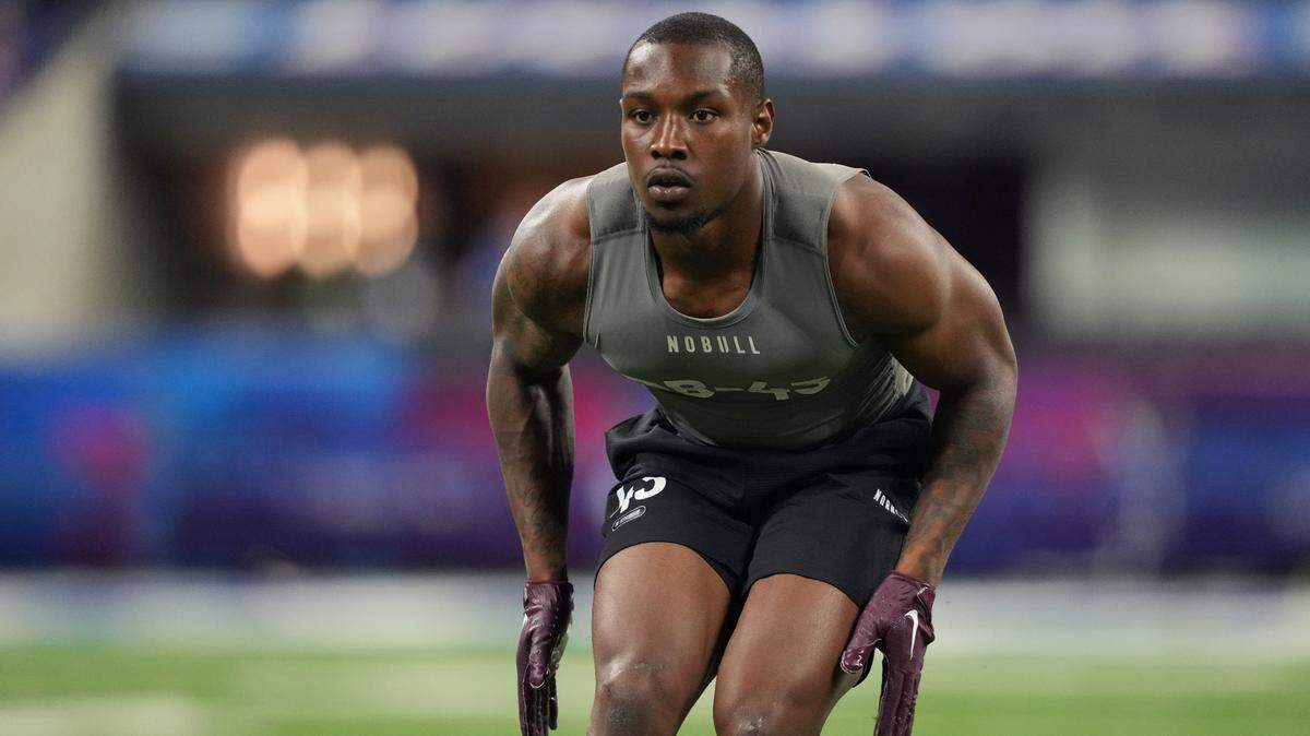 Former Virginia Tech defensive back Chamarri Conner participates in NFL Scouting Combine drills last month at Lucas Oil Stadium in Indianapolis. The Chiefs drafted Conner on Saturday.