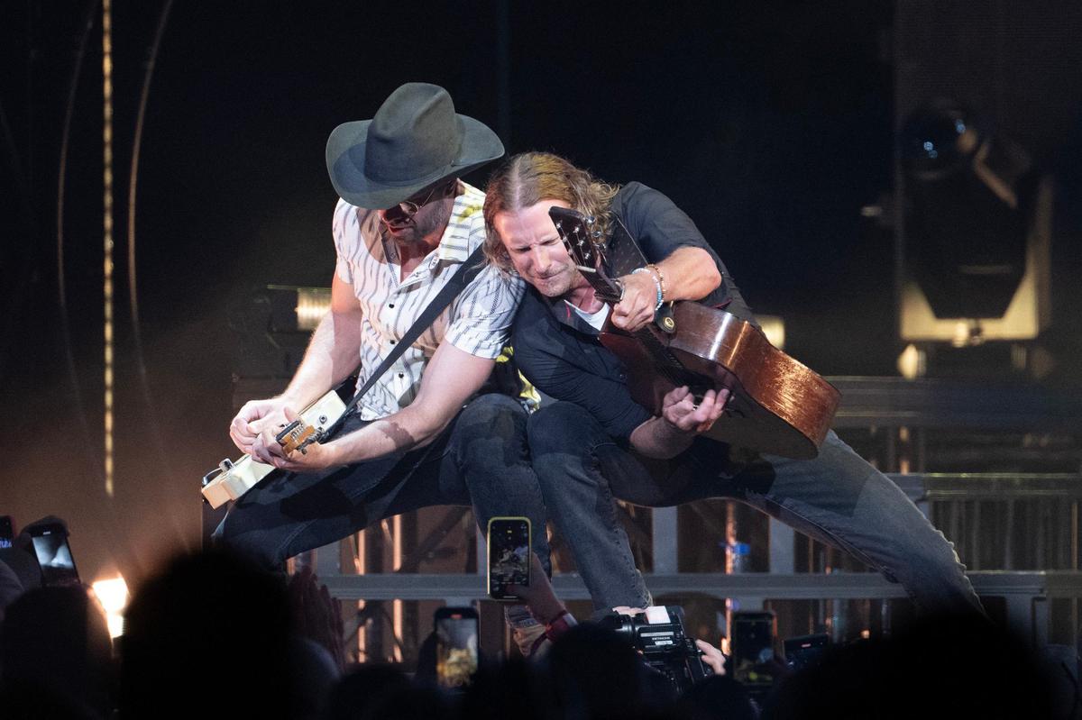 Dierks Bentley performs the song ‘Lot of Leavin’ Left to Do’ during his concert at T-Mobile Center on Friday in Kansas City.