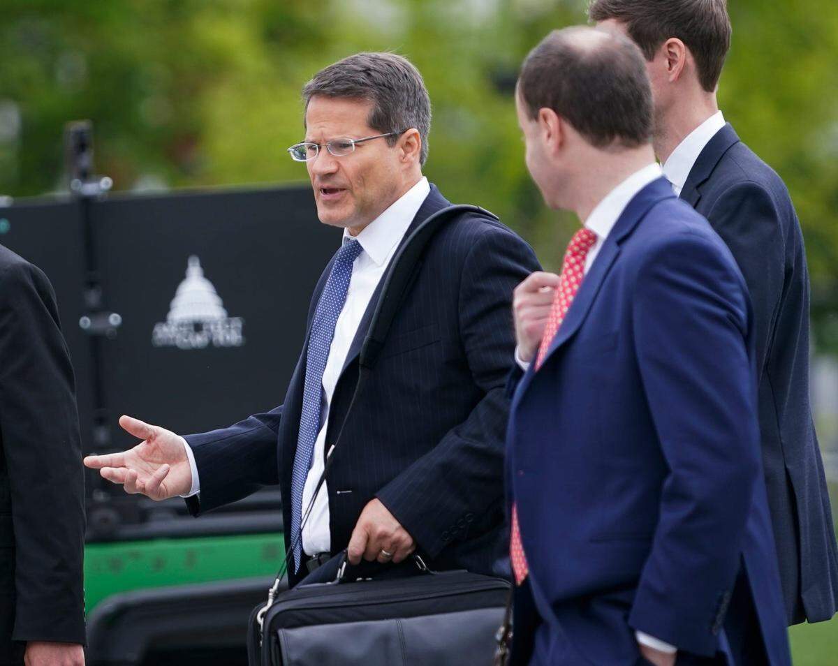 Trump attorney D. John Sauer, Missouri’s former solicitor general, departs the U.S. Supreme Court after the Supreme Court justices heard oral arguments on whether former President Donald Trump is immune from criminal charges in his federal election interference case on April 25, 2024.