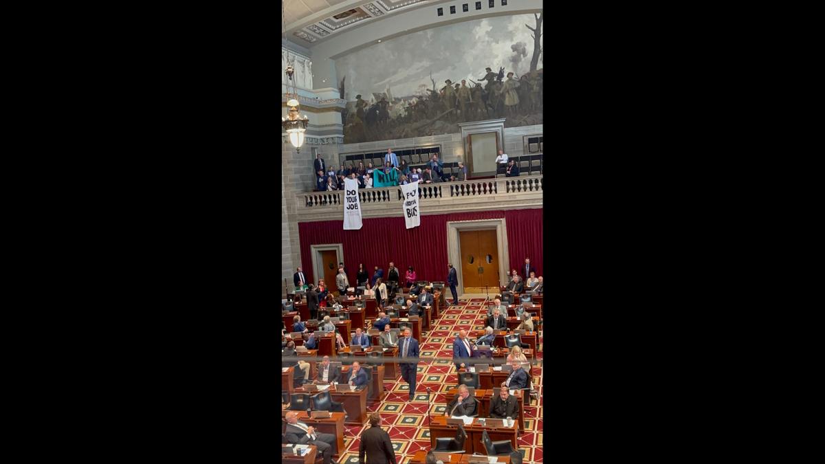 Several abortion rights supporters appeared at the Missouri Capitol in Jefferson City on Tuesday, April 15, to protest.