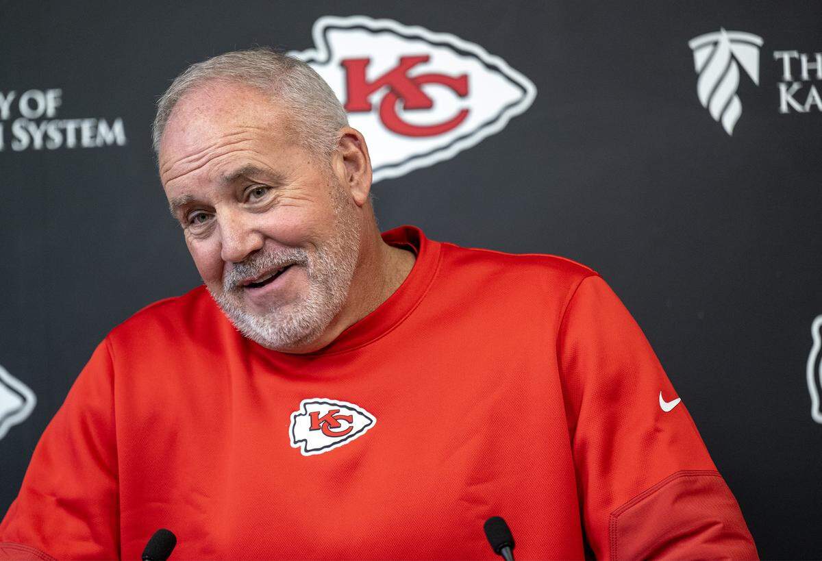 Dave Toub, Chiefs assistant head coach and special teams coordinator, speaks with the media during availability Thursday, Dec. 11, 2025, at the team's training facility in Kansas City.