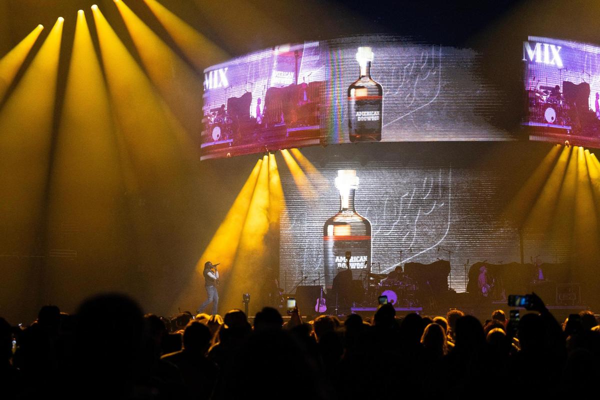 Shaboozey performs on stage as an opener for Jelly Roll’s Beautifully Broken Tour at T-Mobile Center on Wednesday, Nov. 13, 2024, in Kansas City.