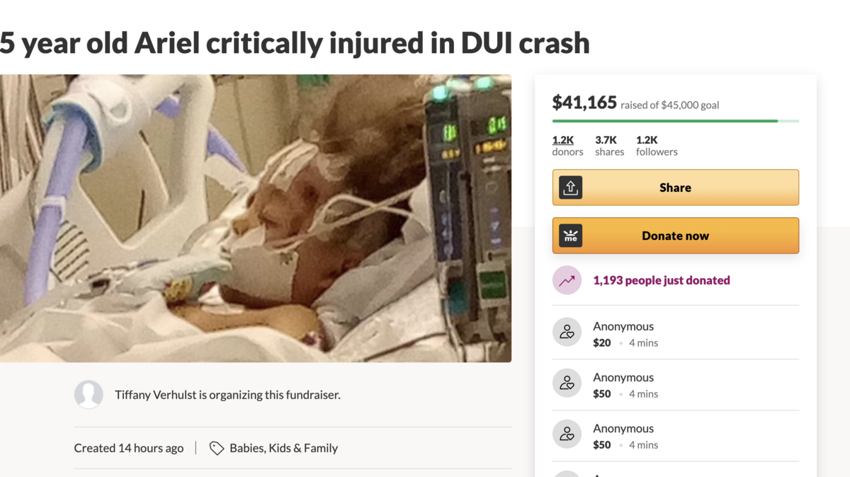 The family of a 5-year-old critically injured in a Thursday night crash has started a GoFundMe.