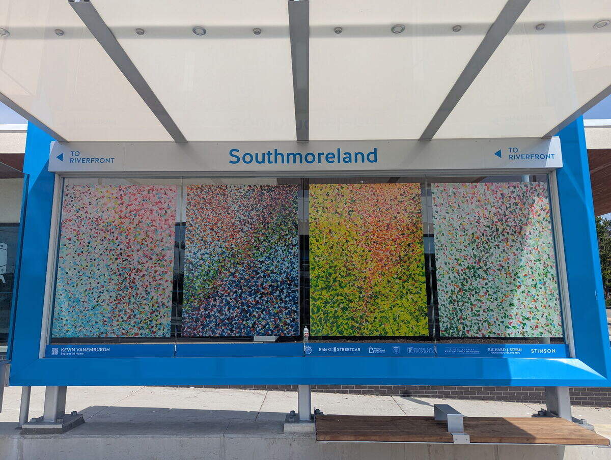 Kevin VanEmburgh’s piece titled, ‘The Seasons of Home,’ at the Southmoreland Northbound streetcar shelter.