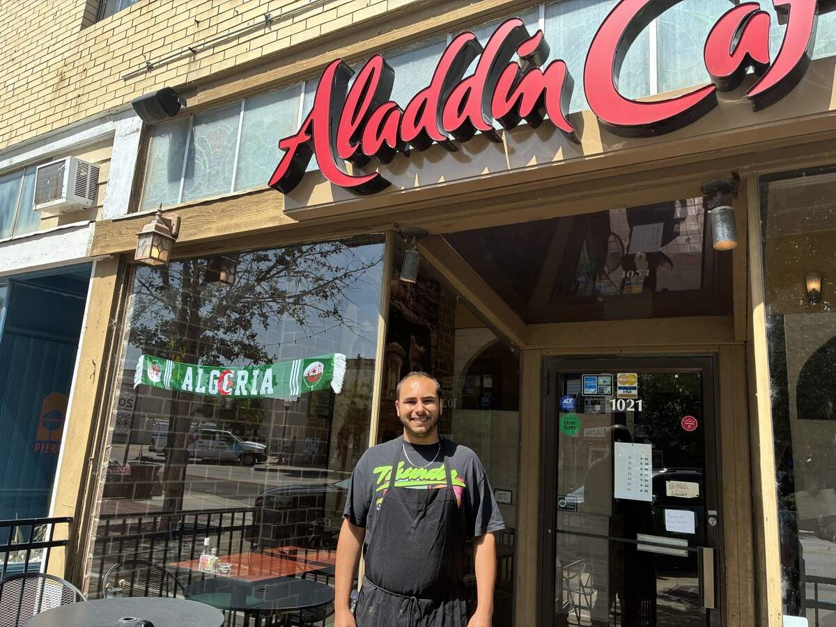 Samir Iskandrani outside Aladdin Cafe, where he prepared food geared toward Lawrence’s Algerian fans.