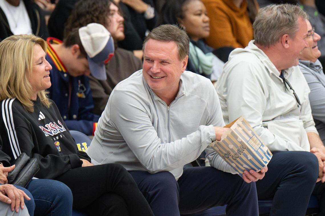 Kansas Jayhawks head men’s basketball coach Bill Self attends the Grind Session High School Basketball World Championships game between Prolific Prep and DME Academy at Coffin Sports Complex on Saturday, March 22, 2025, in Lawrence, Kansas.