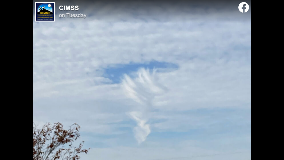 This was one of many hole punch clouds that appeared over parts of Wisconsin, Illinois, Iowa, and Minnesota on Sunday, Nov. 7.