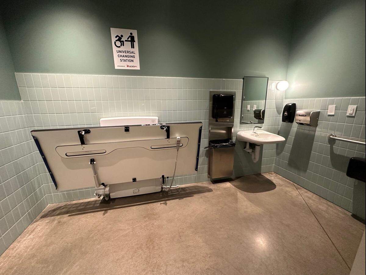 A universal changing station is part of the inclusive bathroom facilities at the Kansas City Zoo’s Sobela Ocean Aquarium.