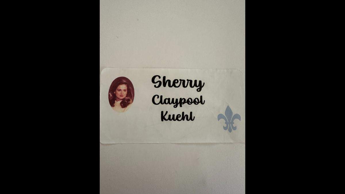 Sherry Kuehl sported this nametag for her (ulp) 45th sorority reunion in Dallas.