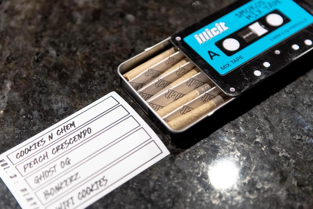 A package of weed pre-rolls is seen at Fresh Green Dispensary on Friday, Feb. 3, 2023, in Kansas City.