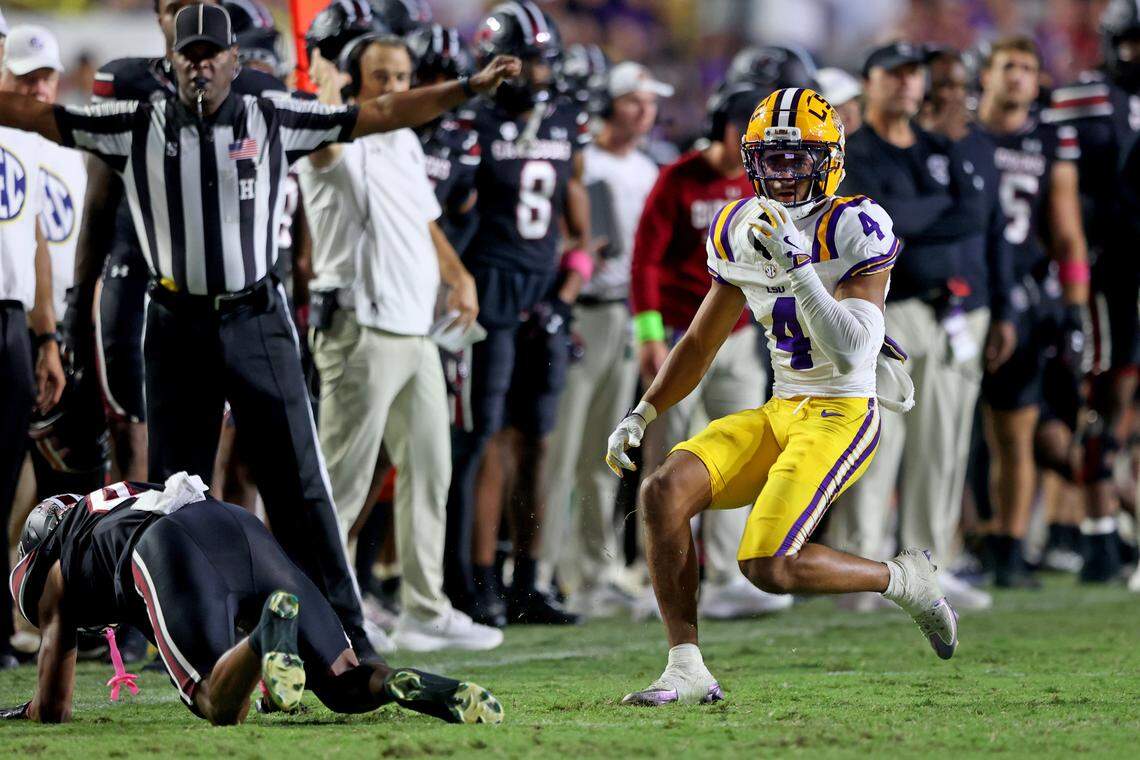 LSU cornerback Mansoor Delane celebrates a pass breakup during a game for the Tigers. He was selected by the Kansas City Chiefs with the No. 6 overall pick in the 2026 NFL Draft on Thursday, April 23, 2026.