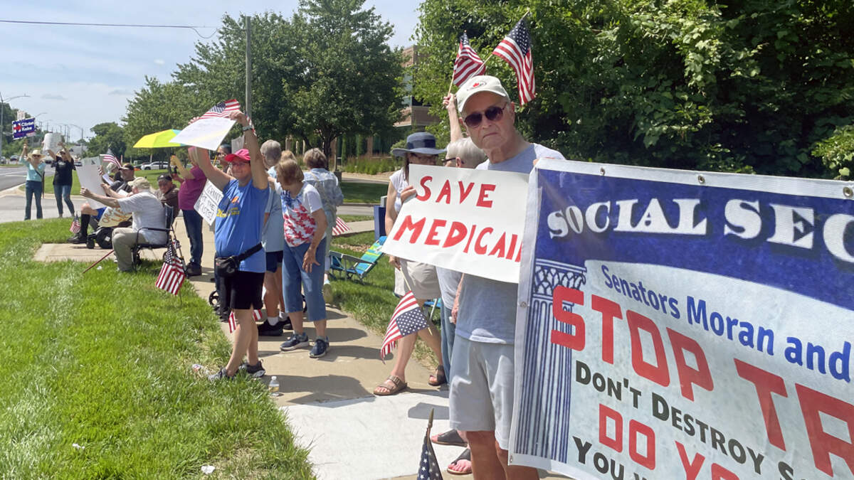 A No Kings protest in Overland Park on June 14, 2025