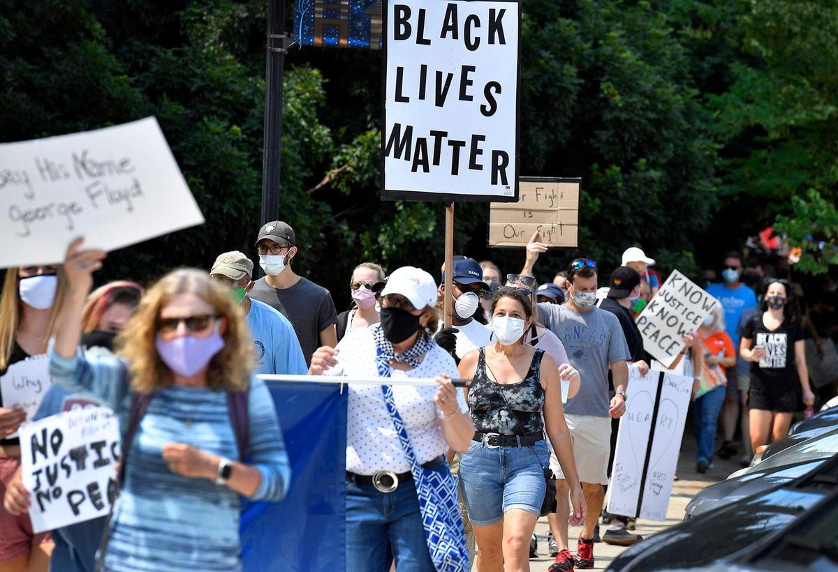 About 250 demonstrators gathered Saturday for a march supporting Black Lives Matter in Overland Park. The march began at Overland Park City Hall and culminated at the Overland Park Clock Tower Plaza, where a rally was held. Several speakers, including U.S. Rep. Sharice Davids and Overland Park Police Chief Frank Donchez, took part in the event, which was organized by the Advocacy and Awareness Group of Johnson County.