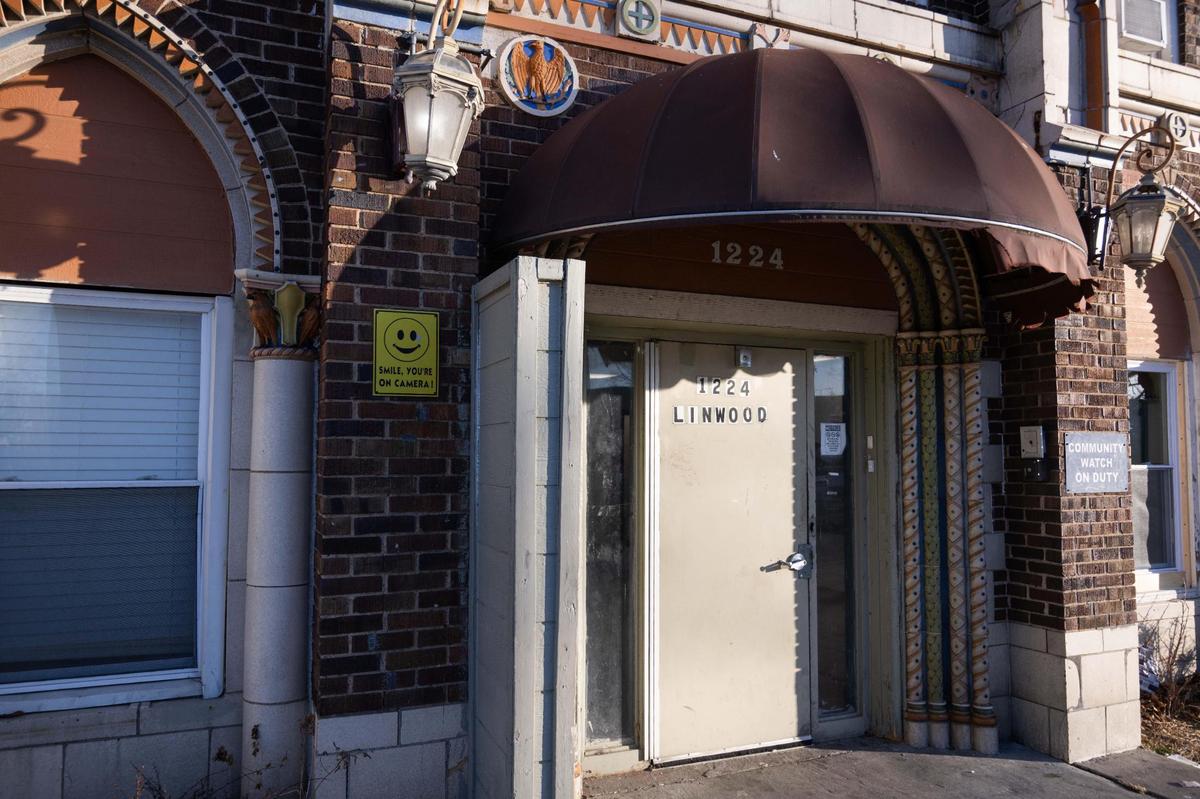 The front entrance of Mayfair Apartments in Kansas City on Tuesday, Jan. 28, 2025.