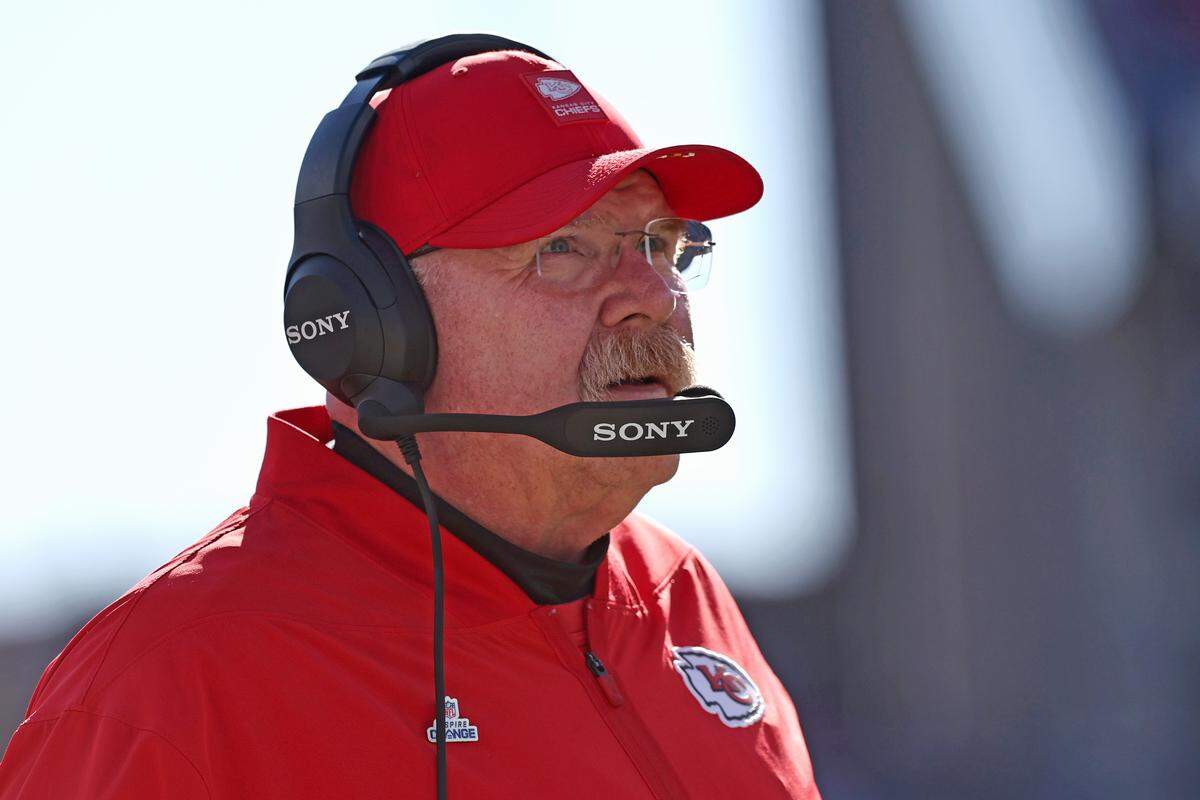 Kansas City Chiefs head coach Andy Reid looks on during an NFL Week 16 game against the Titans at Nissan Stadium in Nashville, Tennessee on Sunday, Dec. 21, 2025.