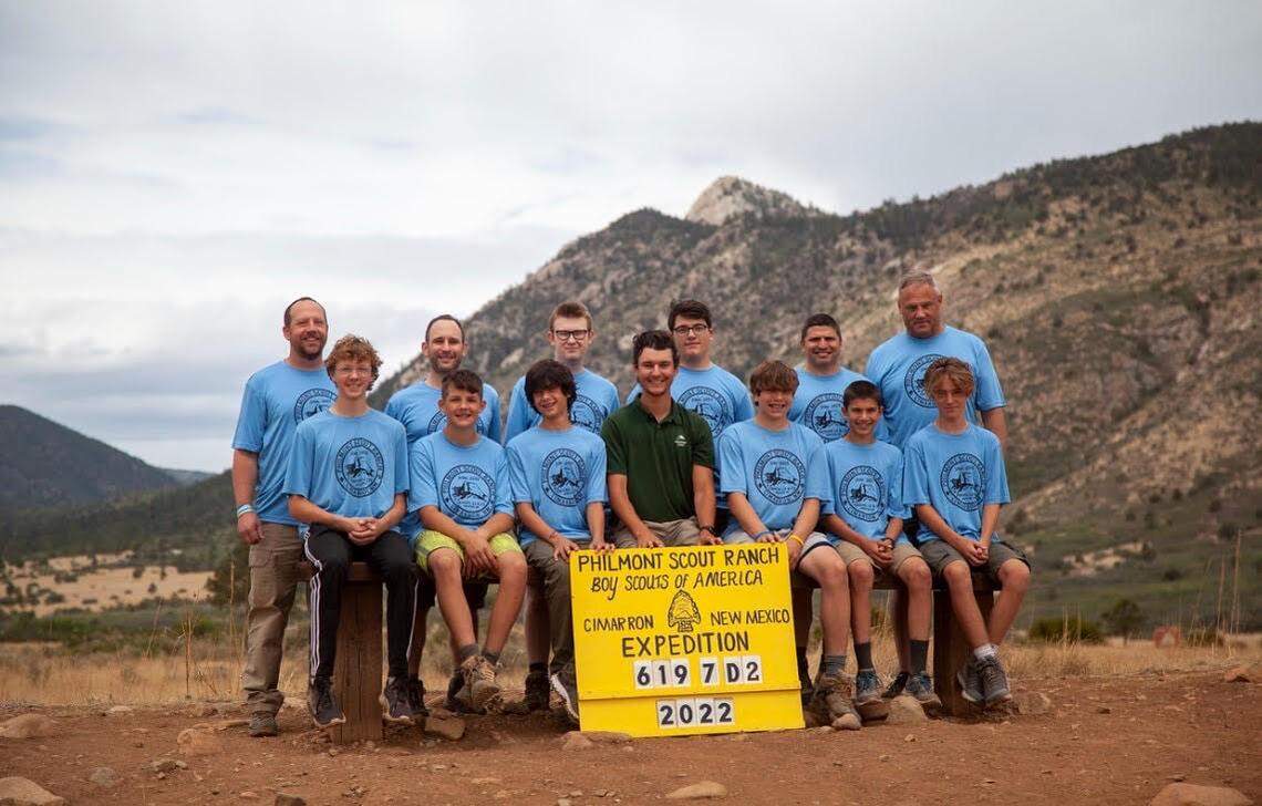 Troop 12 poses for a picture at the Philmont Scout Ranch in New Mexico. They were on their way back from the trip when the Amtrak train they were riding crashed in Missouri on Monday.