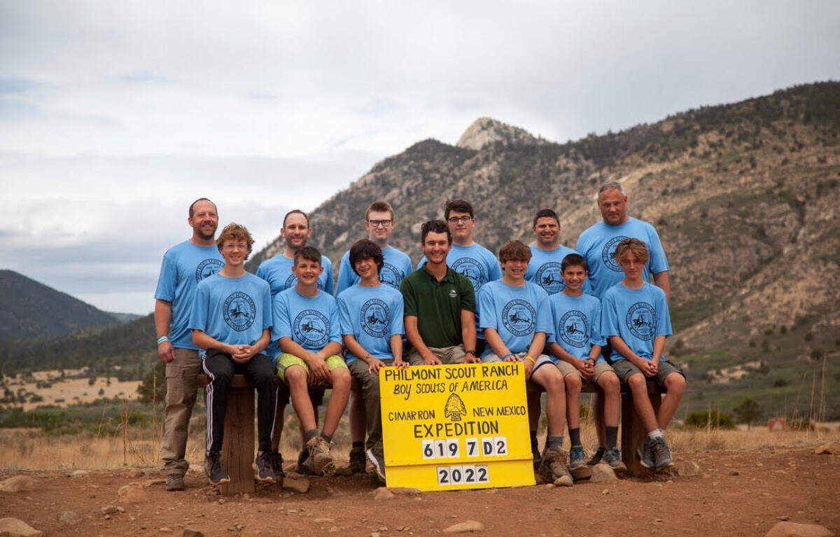 Troop 12 poses for a picture at the Philmont Scout Ranch in New Mexico. They were on their way back from the trip when the Amtrak train they were riding crashed in Missouri on Monday.