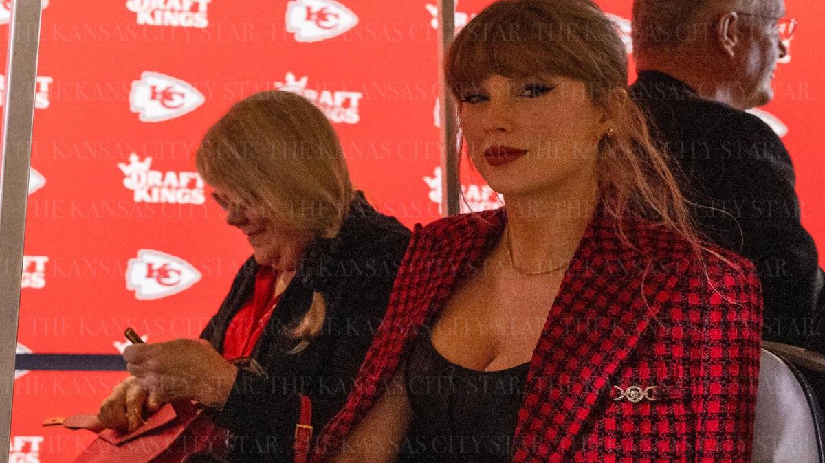 Buffalo Bills fans gloated on social media when Taylor Swift didn’t show up in western New York to watch the Chiefs play the Bills on Sunday. Here, Swift wore head-to-toe Versace to the Chiefs-Broncos game at GEHA Field at Arrowhead Stadium on Nov. 10.