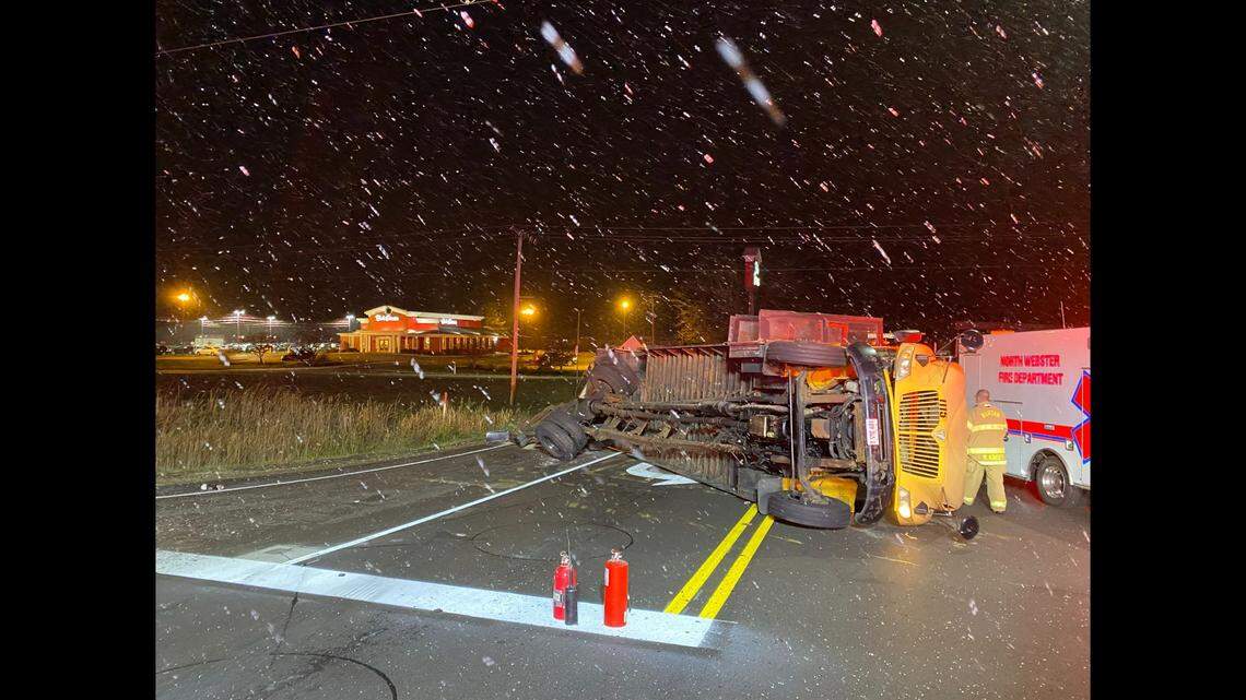 A semitruck crashed into a school bus carrying a hockey team from Chicago, Illinois, according to Indiana police. At least 16 people were injured.