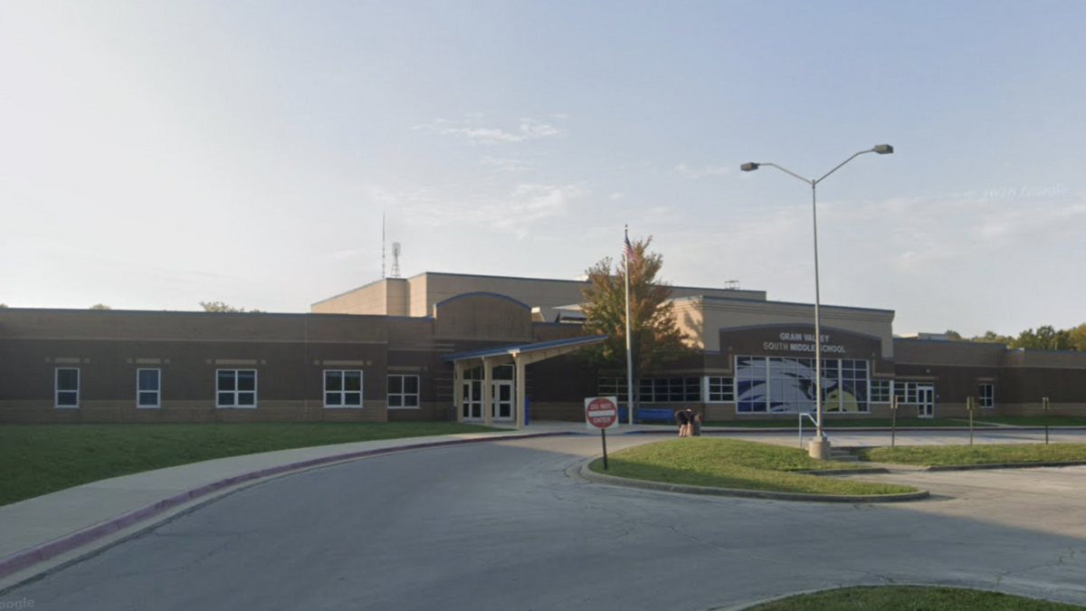 A Grain Valley School District employee suffered minor injuries July 7, 2026, after running over a homemade firework on a lawn mower at Grain Valley South Middle School. This Google Maps Street View image of the school was taken in October 2024.