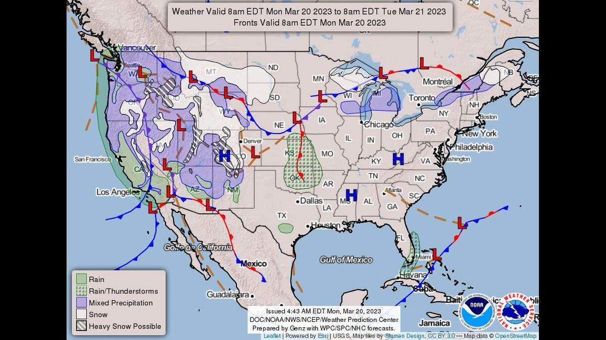 The first day of spring in Kansas City will bring 60-degree weather conditions, a welcomed change after a weekend that saw bitterly cold wind chills, according to the National Weather Service. Several rounds of showers and thunderstorms are expected Tuesday through Friday.