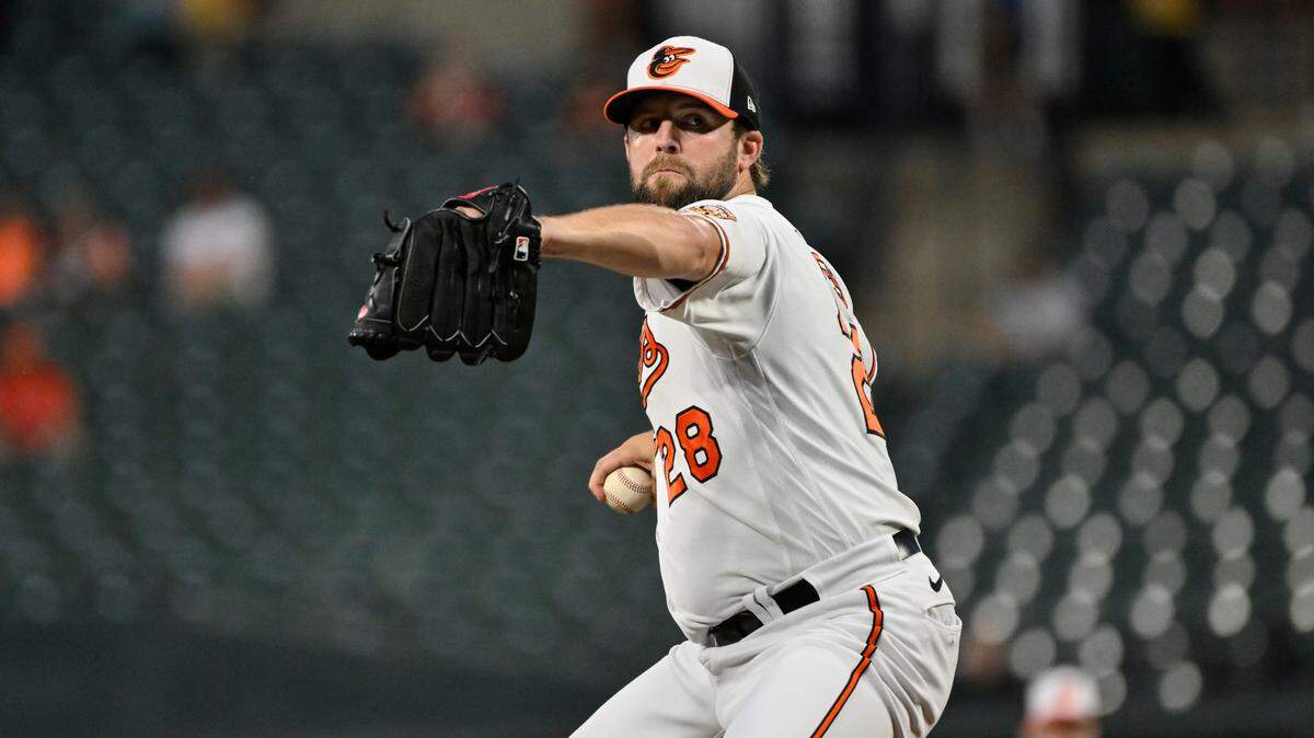 Baltimore Orioles starting pitcher Jordan Lyles throws during the first inning of a baseball game against the Detroit Tigers, Wednesday, Sept. 21, 2022, in Baltimore. (AP Photo/Terrance Williams)