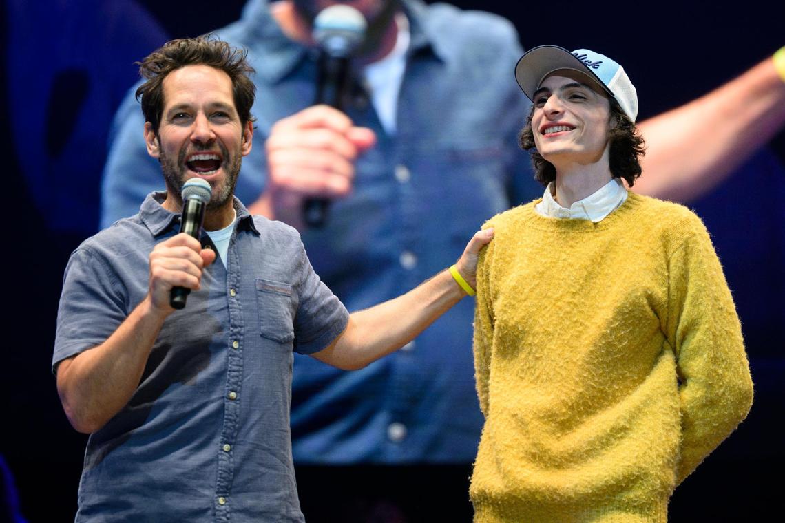Paul Rudd, left, and his “Ghostbusters” co-star Finn Wolfhard, at last year’s Big Slick fundraiser for Children’s Mercy. They offered a package to attend the premiere of “Ghostbusters: Frozen Empire.”