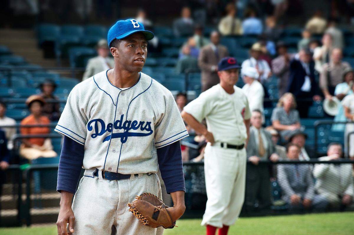 Chadwick Boseman made his major film debut in “42,” starring as Jackie Robinson, who broke Major League Baseball’s color barrier by joining the Brooklyn Dodgers.