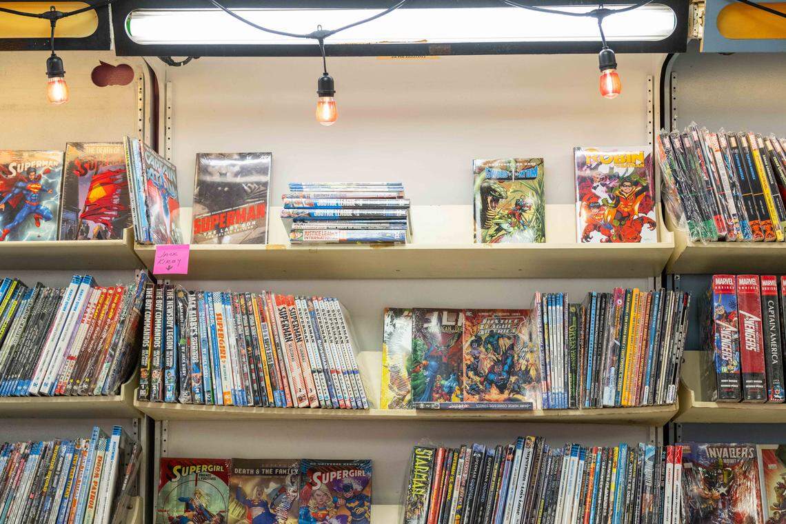 Various comic books line the shelves at the new location of Clint's Comics in Independence on Tuesday, January 7, 2026. Clint's Comics was previously located in Midtown Kansas City before the ceiling collapsed on the building it occupied.